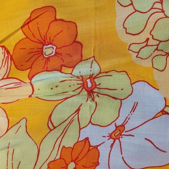 ModCloth Paradise Worthy Tie Shoulder Dress Retro 70's Hippy Flower Yellow Sz L - Picture 5 of 13